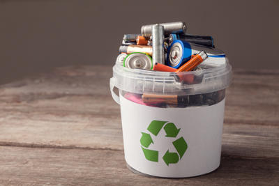 Bucket of batteries for recycling