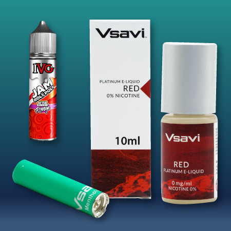 Mixture of Vape E-Liquids and Cartridges With 0% Nicotine