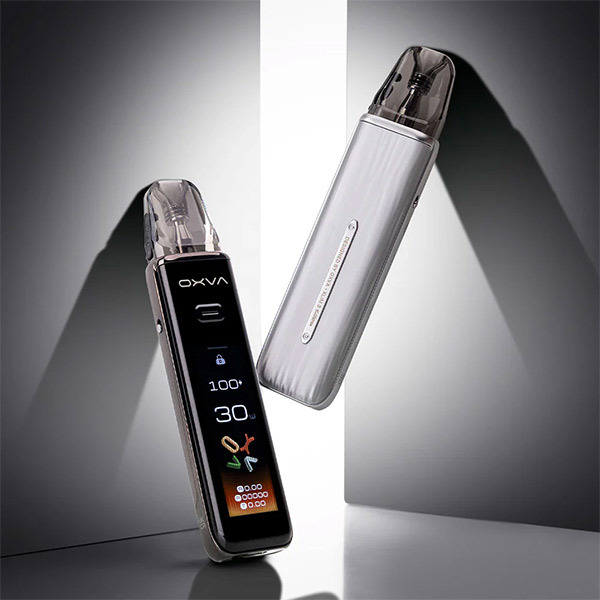 Two Oxva Xlim 3 Ultra Pod Vape Kits on a grey and white walled background