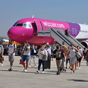 People Leaving Wizz Air Plane