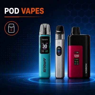 Modern pod vape devices offering a compact and convenient vaping option, with refillable and adjustable designs available for different vaping preferences.