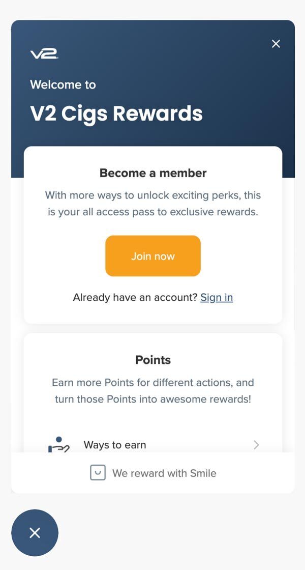 Example of Smile Rewards loyalty points dashboard on V2 UK website