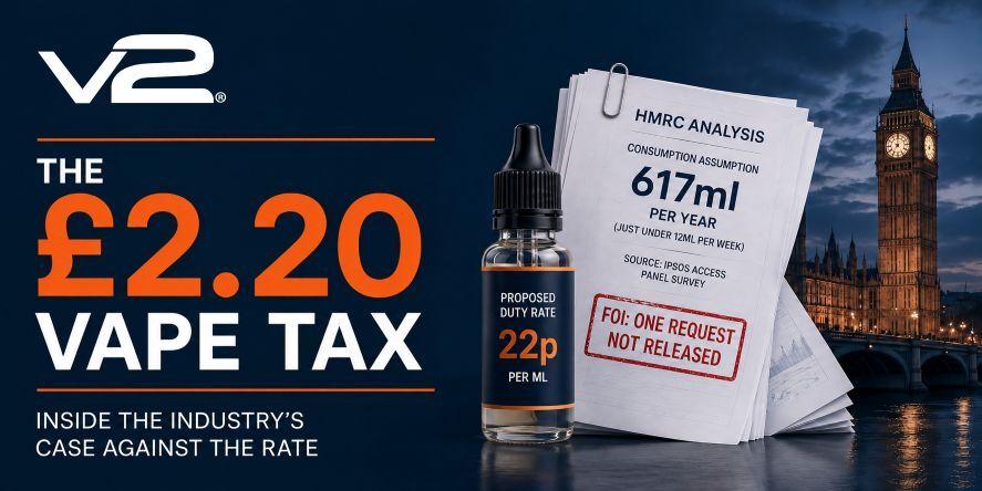 UK vape tax analysis showing the proposed &pound;2.20 vape tax, 22p per ml duty rate and industry evidence surrounding the proposed UK vaping tax.
